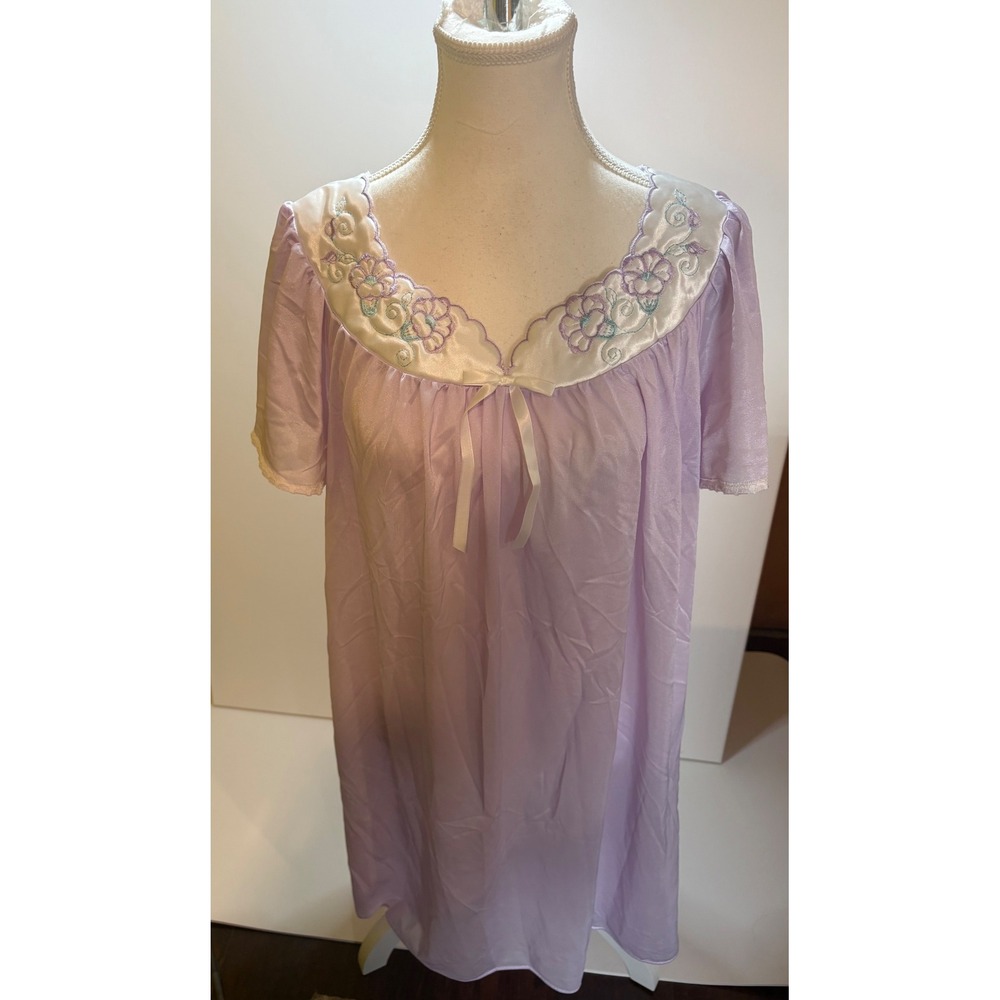 Aria Nightgown Large L NWT Vintage Style Purple Pastel Floral Embroidered Satin